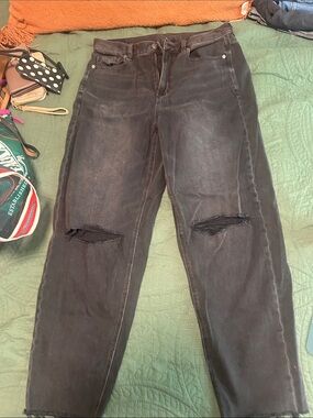 American Eagle Outfitters Black Straight-Leg Distressed Jeans
